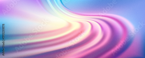 Trendy iridescent swatch gradient with holographic foil effects. Waved abstract pearlescent blurred texture noise background. Grainy film effect. Great for your graphic design, banner, poster