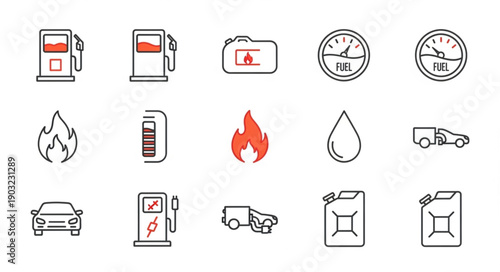 Collection of fuel and car related icons and symbols.