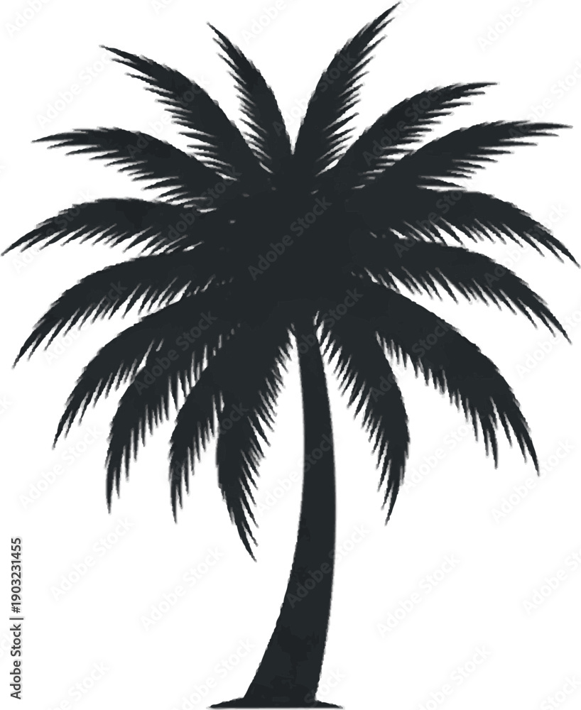 Obraz premium Silhouette of a tropical palm tree, an iconic symbol of summer, vacations, and exotic destinations, rendered in a simple, graphic style