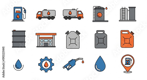 Collection of fuel and energy related icons and symbols.