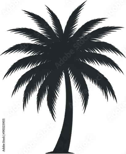 Silhouette of a tropical palm tree, an iconic symbol of summer, vacations, and exotic destinations, rendered in a simple, graphic style
