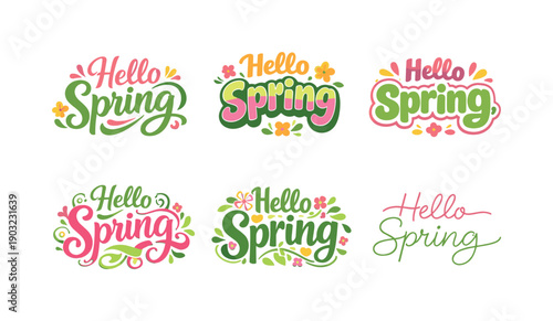 Fresh spring typography. Set lettering. harmonious lettering variations of the same emblematic concept, each with different