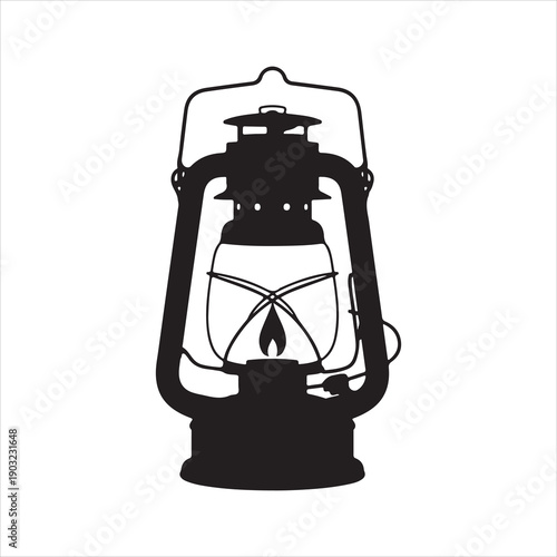 Vintage Oil Lantern Silhouette Vector Art, Vintage oil lantern silhouette vector illustration