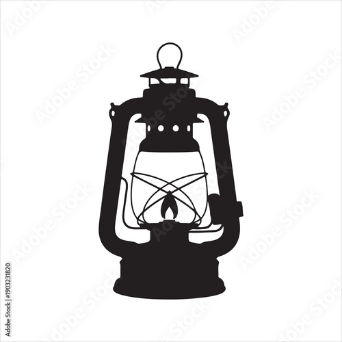 Vintage Oil Lantern Silhouette Vector Art, Vintage oil lantern silhouette vector illustration