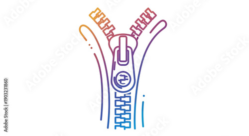 Modern gradient outline icon of an unzipping zipper, ideal for web design elements and applications