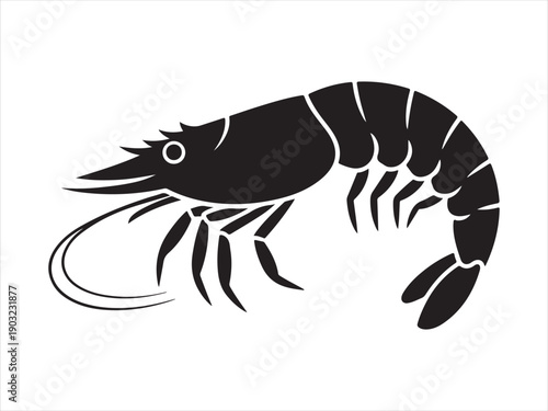 Black shrimp fish Vector shrimp fish silhouette icon on isolated white background
