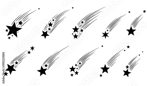 Falling shooting star vector icon set dynamic space galaxy elements