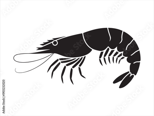 Black shrimp fish Vector shrimp fish silhouette icon on isolated white background