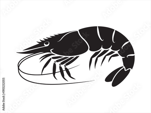 Black shrimp fish Vector shrimp fish silhouette icon on isolated white background