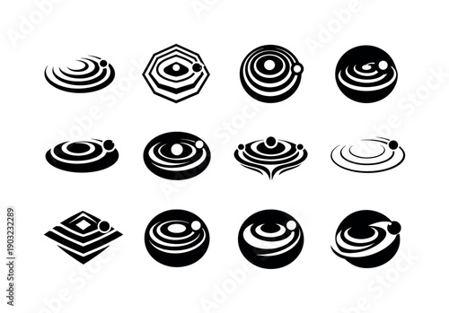 The role of gravity in space and astrophysics. Icon set. Set Logo of the role of gravity in space and astrophysics: gravitational wave