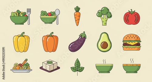 Collection of fresh vegetables and food items in pixel art style.