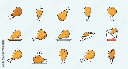 Collection of Fried Chicken Leg Icons and Illustrations.