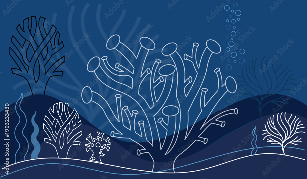 Fototapeta premium Coral Bleaching Dark Ocean Illustration