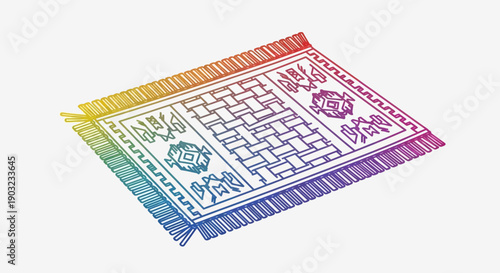 Vibrant Rainbow Gradient Outline Drawing of a Traditional Persian Rug with Geometric Patterns