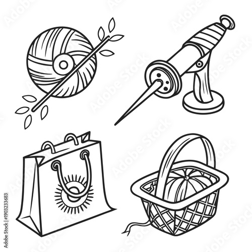 A collection of vintage sewing tools and accessories Vector