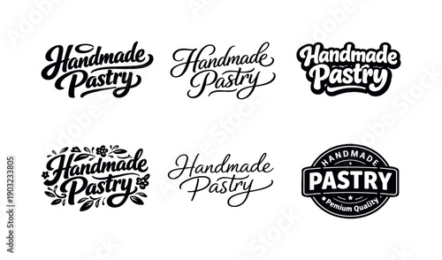 Handmade pastry lettering. Set lettering. harmonious lettering variations of the same emblematic concept, each with different artistic