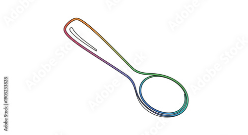 Minimalist continuous line art drawing of a colorful rainbow gradient spoon on a white background