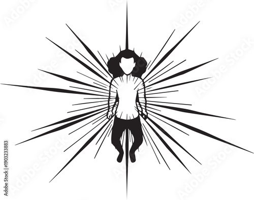 The radiating presence of a silhouetted human figure with a halo of light emanating outwards, representing power and inner illumination