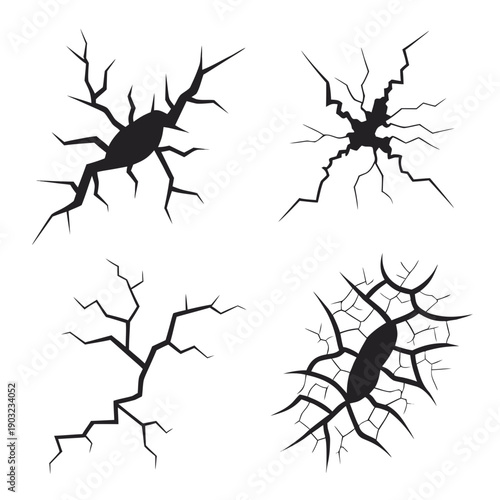 Four abstract black and white inkblot designs with varying shapes and patterns Vector