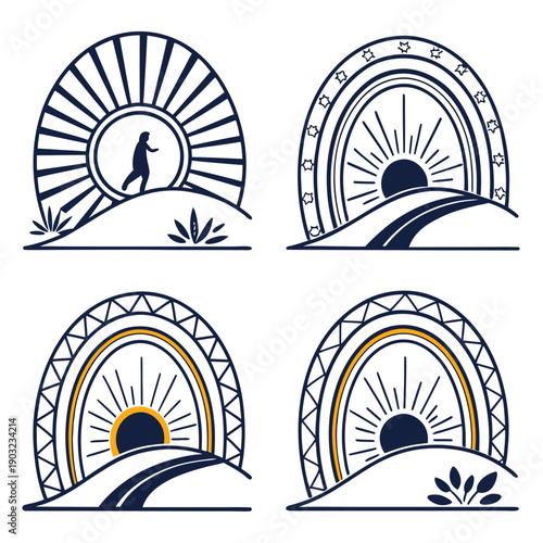 Four vintage speedometers showcasing different designs and color schemes Vector