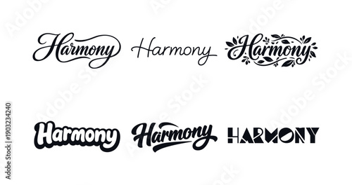 Harmonious Lettering Variations. Harmony lettering. Set lettering. harmonious lettering variations of the same emblematic concept, each with different artistic