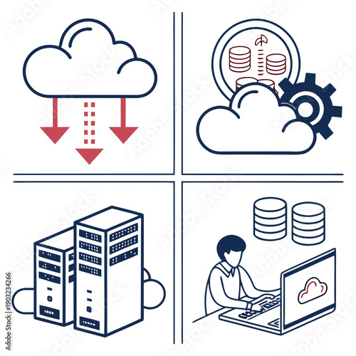 A visual representation of cloud computing and data management processes Vector