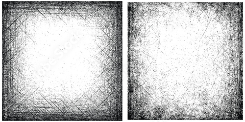 Tableau sur toile Grunge Frame Texture – Distressed Ink Border with Scratched Crosshatch, Monochro