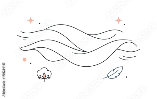 Soft Cotton Movement. Cotton fabric movement. Calm motion lines and abstract folds suggesting soft cotton in use, expressing comfort and airiness. Minimal