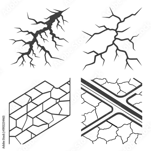 Diverse illustrations of fractal patterns and geometric structures showcasing complexity and symmetry Vector