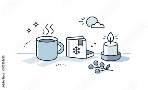 Winter Sunlight Still Life. Winter light shadows. A clean editorial still life with subtle winter sunlight creating gentle shadow gradients. The mood is quiet,