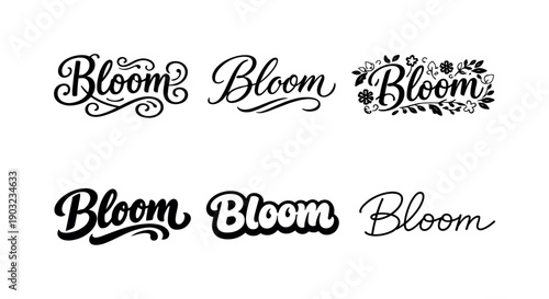 Oversized bloom quote. Set lettering. harmonious lettering variations of the same emblematic concept, each with different artistic