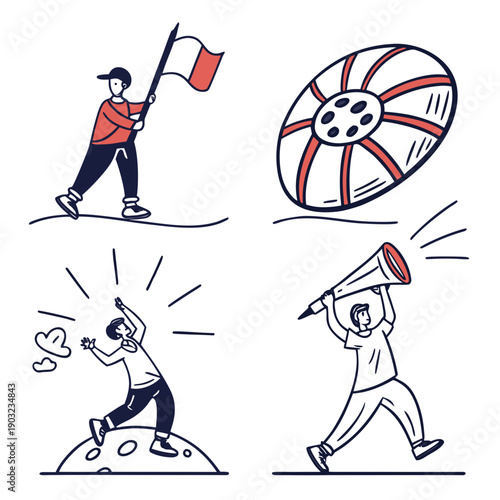 A diverse group of people engaging in various activities and sports. Vector