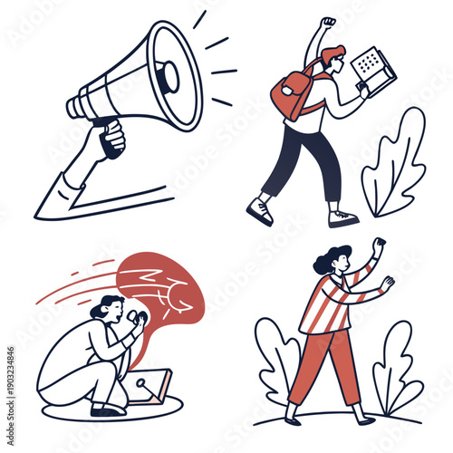A diverse group of people engaging in various forms of communication and expression Vector