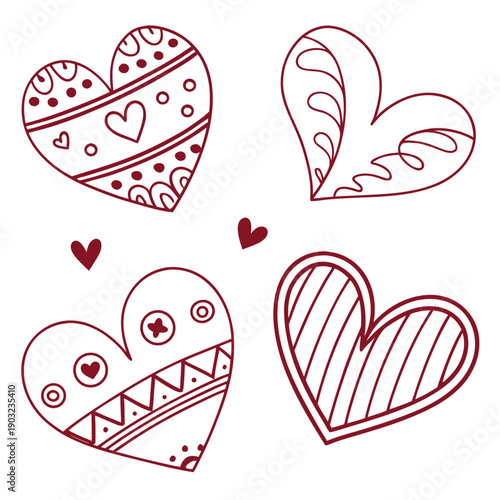 A delightful array of hand-drawn hearts with intricate patterns and designs Vector