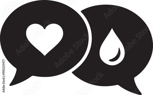 Speech bubble icons with heart and blood drop symbols for blood donation awareness concept isolated on white background, illustration