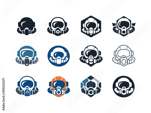 Spacesuit technology. Icon set. Set Logo of spacesuit technology: advanced oxygen system. harmonious logo variations of the same emblematic