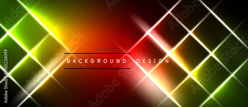 Vibrant abstract background features diagonal lines, gradients. Colors transition from green to red, creating dynamic visual effect. Text reads background design.