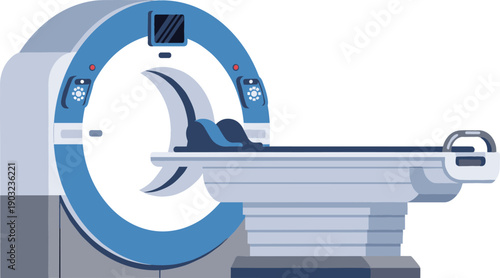 Modern MRI machine or CT scanner with sliding patient table for hospital radiology department diagnostic imaging services vector