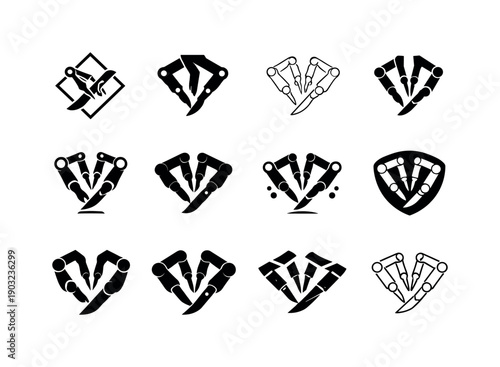 Robot-assisted surgery. Icon set. Set Logo of robot-assisted surgery: robotic scalpel precision. harmonious logo variations of the same