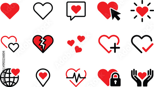 A cute illustration of red hearts and red and blue balloons symbolizing love Day romance