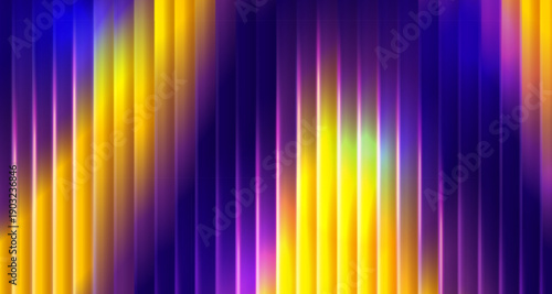 Glossy glass fractal with gradient purple yellow colors, realistic vector illustration. Futuristic prism effect, blending neon lights and linear geometric pattern , vibrant glass textures.
