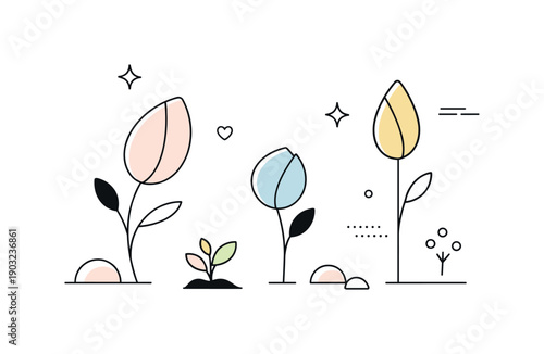 Spring Flower Abstract. Spring flower buds. Abstracted buds inspired by nature, combined with simple shapes for a contemporary editorial layout. The