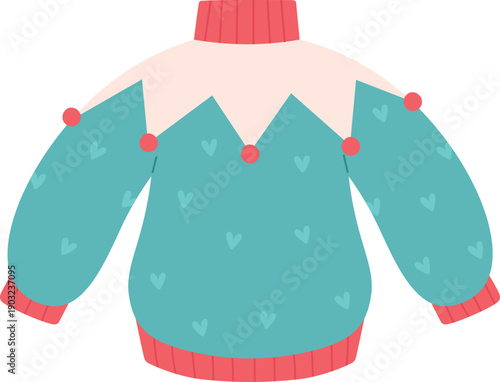 Green wool sweater. Cozy handcraft clothes icon