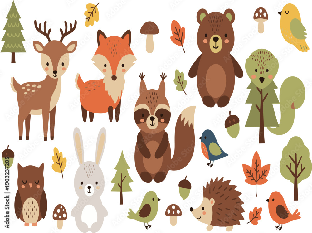 Obraz premium Set of cartoon animals vector