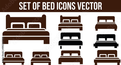 Set of bed icons vector flat style bedroom furniture symbols
