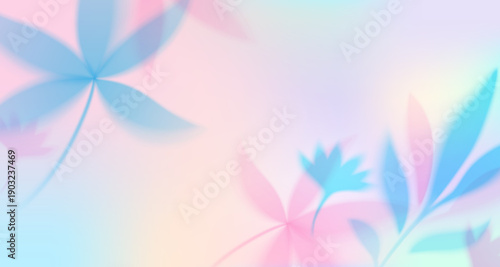 Spring gradient blurred background vector illustration. Defocused leaves and flowers in pastel colors, abstract summer nature pattern with floral design and color gradation, moder art