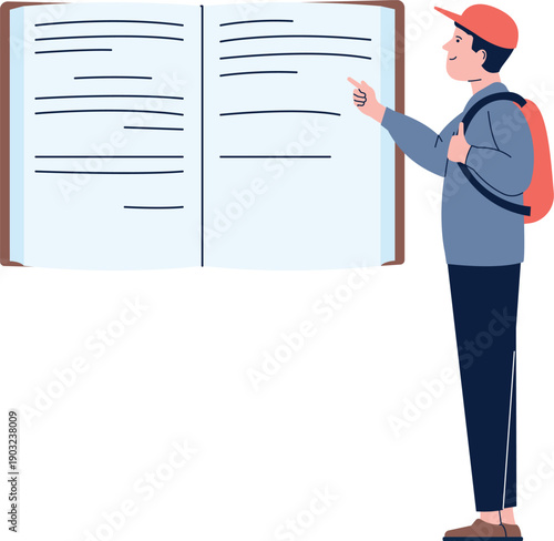 Student read book. Encyclopedia knowledge. Education symbol