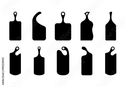 et of cutting board silhouettes. graphic design illustration isolated white background. Boards for serving dishes, board for bread. Shapes for laser cutting, vector