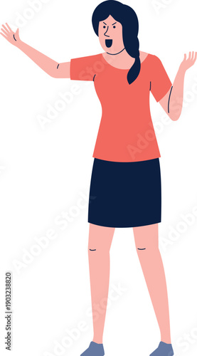 Shouting negative emotion. Angry woman color character