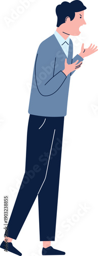 Hostile aggressive speaking character. Shouting loud man